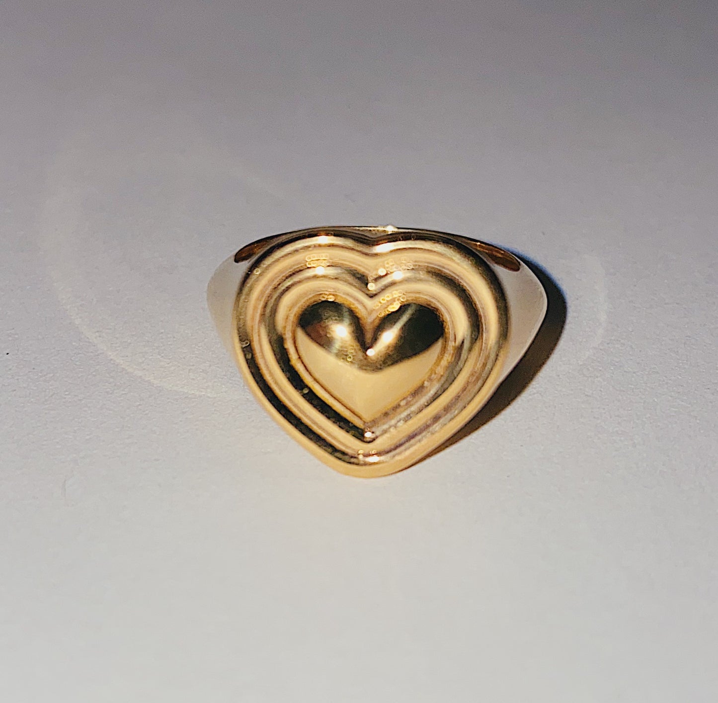 14k puffy heart signet ring