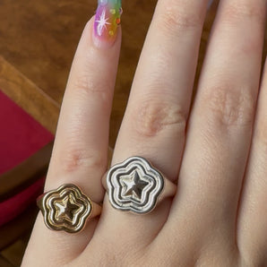 sterling silver puffy star signet ring