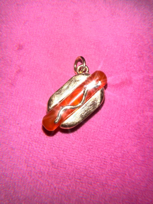 14k carnelian hot dog charm