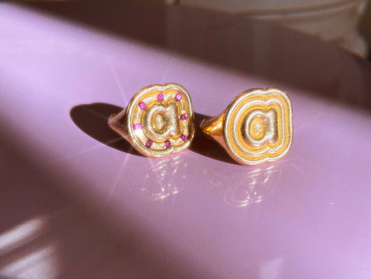 14k puffy initial signet ring **A-L**