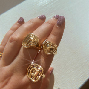 14k puffy initial signet ring **M-Z**
