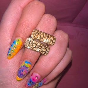 14k puffy nameplate ring